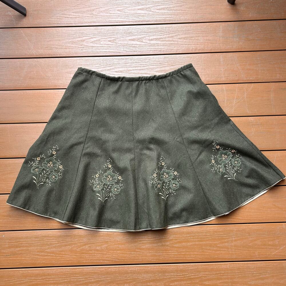 Vintage German Trachten Embroidered Wool Blend A-Line Skirt Size 42